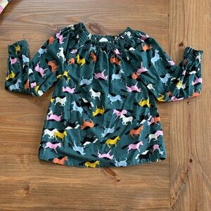 Hanna Andersson Multicolor Horse Print Kids Blouse, size 6-7, EUC